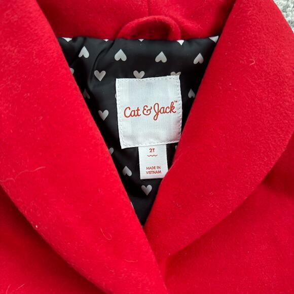 Cat and Jack Toddler Girl Red Pea Coat 2T - Picture 2 of 6